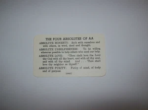 Alcoholics Anonymous AA THE FOUR ABSOLUTES OF AA, Vintage Wallet Card, x - Picture 1 of 4
