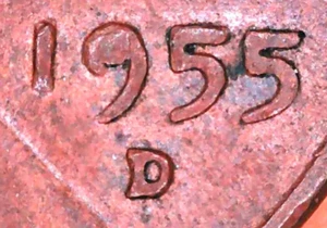 Moneda de error Lincoln Wheat Cent 1955-D llena 9 fechas troquel chip - Imagen 1 de 4