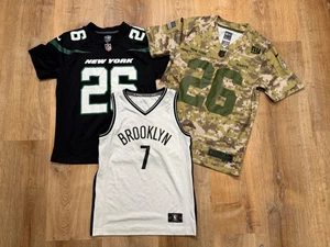 New York Sports Boys Jersey NFL NBA Lot Jets Giants Nets Bell Barkley SIGNED - Picture 1 of 8
