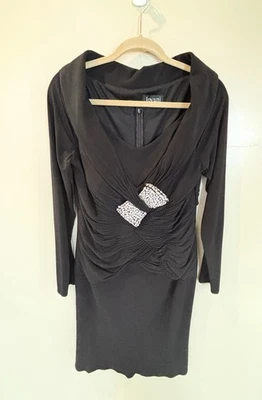 VESTIDO JOVANI NEGRO CON LAZO DE CRISTAL - MUJER TALLA 14 Foto 1 de 4