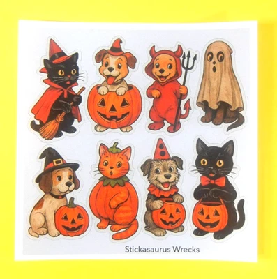 STICKASAURUS WRECKS Costumed Animals Halloween Sticker Sheet Style 4