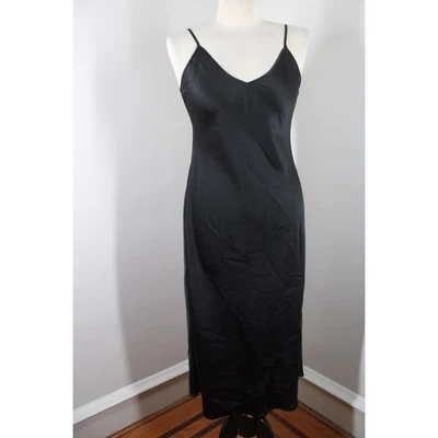 Vestido Wilfred S Negro Satinado Sin Mangas Maxi Midi Cuello en V Correas Ajustables S Foto 1 de 4