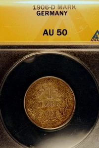 1906-D ANACS AU50 "Toned" Germany Silver One Mark!! E0928 - Picture 1 of 2