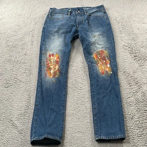 GAP Jeans Mens 32x34 Paint Slash Chore Trashed Splatter Art Skinny Fit - Picture 1 of 14