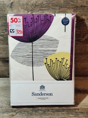 Sanderson Clocks Dandelion Single Duvet Cover Pillowcase Cream / Damson.- New - Image 1 of 4