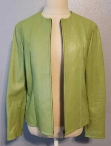 Catherine Stewart Bomberjacke apfelgrün Echtleder kragenlos Medium M - Bild 1 von 10