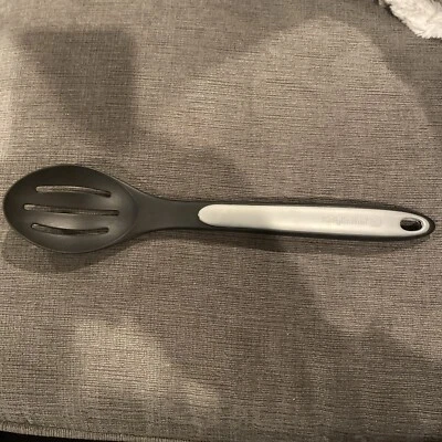 Calphalon Select Slotted Cooking Spoon, Nylon & Silicone, Black/Gray, 13” - Image 1 of 2