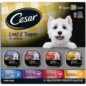Cesar Loaf and Topper in Sauce Wet Dog Food Variety Pack, 3.5 oz Trays (24 Pack) - Picture 1 of 2