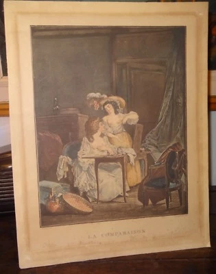 Gravure coquine d'après Thomas Lawrence "la comparaison" libertinage érotique - Photo 1/4