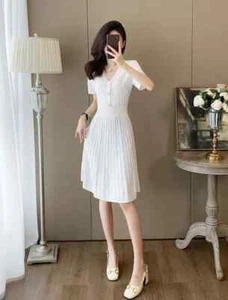 Vestido Mujer Corto Elegante Blanco Suave Elástico En Suéter 07697 - Imagen 1 de 10