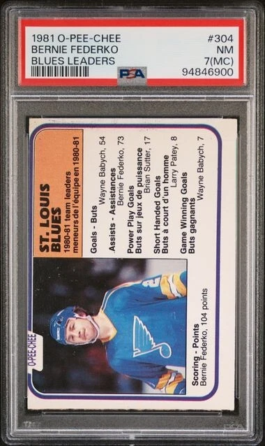 1981 O-PEE-CHEE 304 BERNIE FEDERKO BLUES LEADERS PSA 7 MC - Image 1 of 1