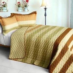 3 PC Sweet Soil tan beige brown stripes vermicelli Queen Quilt Shams - Picture 1 of 4