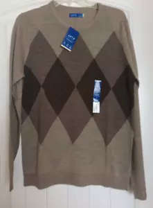 Apt 9 Sweater Merino Wood Blend Brown Argyle Patterned Crewneck Sweater Size S - Picture 1 of 6
