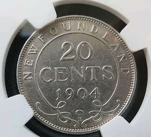 CANADA NEWFOUNDLAND 20 cents 1904 H NGC XF 45 King George V Silver Britain - Picture 1 of 3