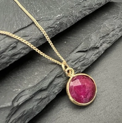 Real Ruby Pendant 11mm Gold Vermeil Sterling Silver + 18” Chain July Birthstone - Image 1 of 3