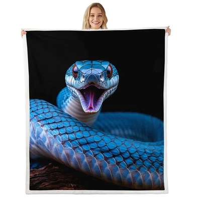 3D Snake Bedding Sets, Reptile Sherpa Fleece Blanket Throw Blanket, Wild Blue... - Image 1 of 4