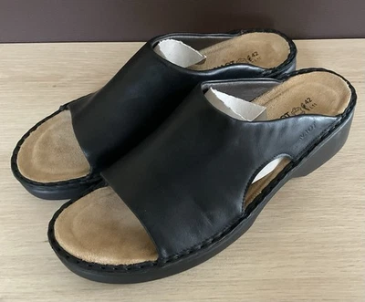 Sandalia para mujer Naot Rome negra talla 42 EUR / 11 EE. UU. tacón de cuña cuero deslizable NUEVA Foto 1 de 4