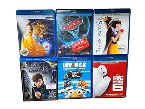 Family Blu-ray Lot Disney Kids Movies - Cars Beauty Beast Snow White Big Hero 6 - Picture 1 of 7
