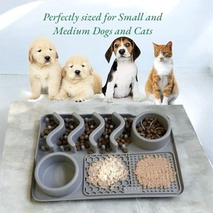 Slow Feeder Bowl Water Bowl Licking Mat for Dogs & Cats Anxiety Relief Gray.. - Picture 1 of 6