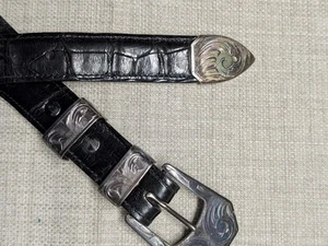 Vintage STERLINGSILBER Gürtelschnallen Set MATT HACKETT echt Alligator 40 (4 Stück) - Bild 1 von 24