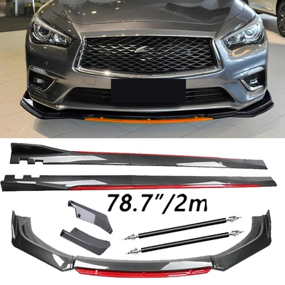 For Infiniti QX50 QX60 Carbon Fiber Look Red Front Lip Chin Bumper Side Skirt - Imagem 1 de 4