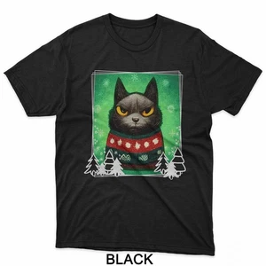 Festliche Katze trägt Weihnachten hässlicher Pullover Kätzchen Liebhaber T-Shirt - Bild 1 von 9