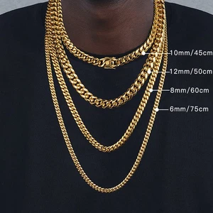 Collana catena cubana hip-hop oro 18 carati 6 mm/10 mm/12 mm/14 mm catena strada collana - Foto 1 di 5