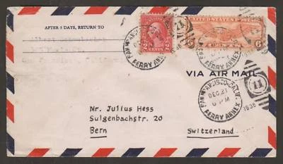 US Sc 634, C17 on 1938 Air Mail cover San Francisco to Bern, Switzerland - Image 1 of 2