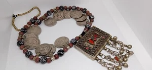 Tribal Coin Pendant Necklace | Statement Kuchi Bib | Boho Ethnic Jewelry - Picture 1 of 3