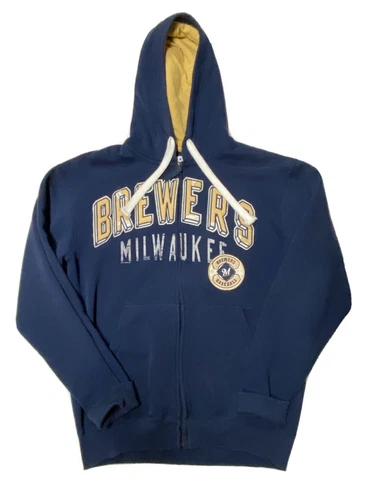 Milwaukee Brewers Hoodie Sweatshirt Mens Medium Full Zip Sewn Carl Banks MLB Cover