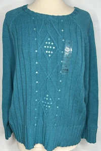 IZOD Women's Sweater Size 1X Alpine Blue Cotton Blend New With Tags - Picture 1 of 10