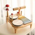 Natural Wooden Preschool Drum Kit 2 Tier Percussion Instruments  Toddlers