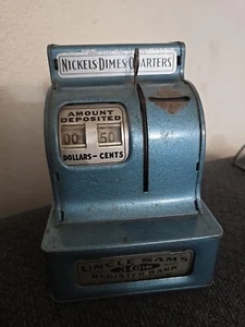 Vintage Uncle Sam's 3 Coin Register Bank Slate Blue - Picture 1 of 7