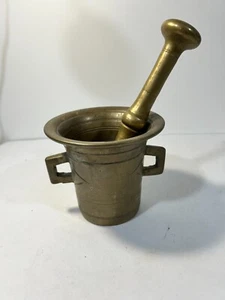 Antiker schwerer Messing Mörser und Stößel mit Griffen - Bild 1 von 5