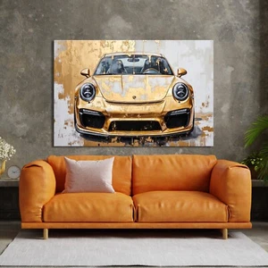 ✅ Golden Porsche Auto Bild Kunst. Wandbild Acrylglas, Leinwand oder Poster - Bild 1 von 9