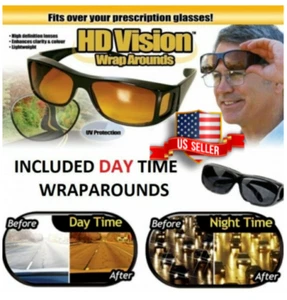 2 Pair HD Night and Day Vision Wraparound Fits OVER Glasses As Seen on TV - Picture 1 of 17