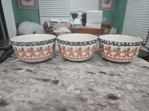 Folk Craft Tienshan Gingerbread Green Round 3 Soup Cereal Bowls EUC - Picture 1 of 4