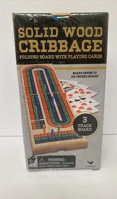 Solid Wood Cribbage Set Folding 3 Track Board with Playing Cards New - Image 1 of 4