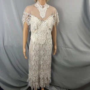 Vintage Loralie Wedding Dress Womens 10 Ivory Lace Floral Regency Core Victorian - Picture 1 of 8