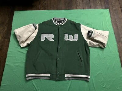 Rocawear Men’s Varsity Jacket 5XL Gray/ Green off Cream.    (69) - Image 1 of 4