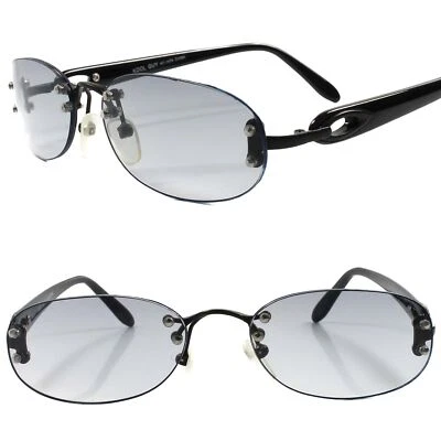 True Vintage Black 90s Womens Light Tint Lens Rectangle Oval Rimless Sunglasses - Image 1 of 4