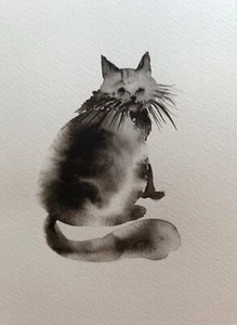 Original Artwork Modern Painting BLACK CAT Portrait Pet Animal Arts Wall Gift A6 - Picture 1 of 8