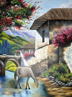 Оригинальная картина маслом на холсте пейзаж природа картина лошадь искусство 30 на 24 дюйма - Изображение 1 из 4