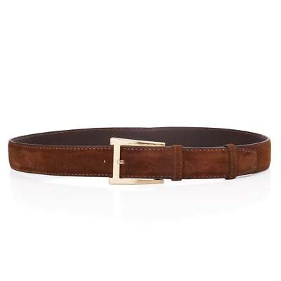 DURET Paris Chestnut Suede Calf Leather Belt with Gold Alpha Buckle 37" 95cm — 第 1/4 张图片