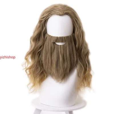Peluca Fat Thor Divertida Fiesta de Halloween Juegos con disfraces 45 cm Rubia Larga Cabello Rizado Barba Hombres Foto 1 de 4