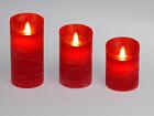 3er Set LED Kerzen MODERN RED H. 10 + 13 + 15cm bewegliche Flamme rot Formano