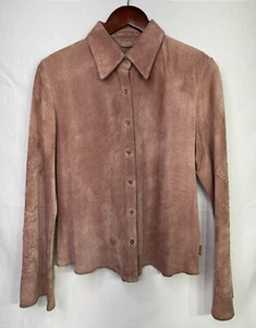 Skotts Suede Womens Large Pink Rose Button Up Blouse Bell Sleeve Western Cowgirl - Picture 1 of 8