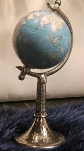 Desk Top World Globe on Hammered Aluminum Metal Base 12”Tall - Picture 1 of 9