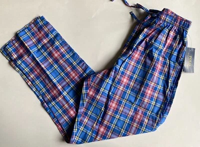 NUEVO CON ETIQUETAS Para Hombres Polo Ralph Lauren Azul Rosa Amarillo Cuadros Algodón Pijama Pantalones de Salón S Foto 1 de 2