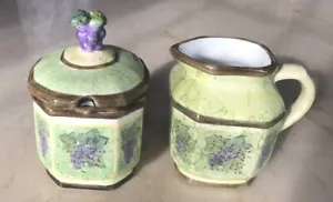 Vintage Portmeirion Grapes Creamer and Sugar Bowl Set Hand Painted Purple Green - Picture 1 of 4